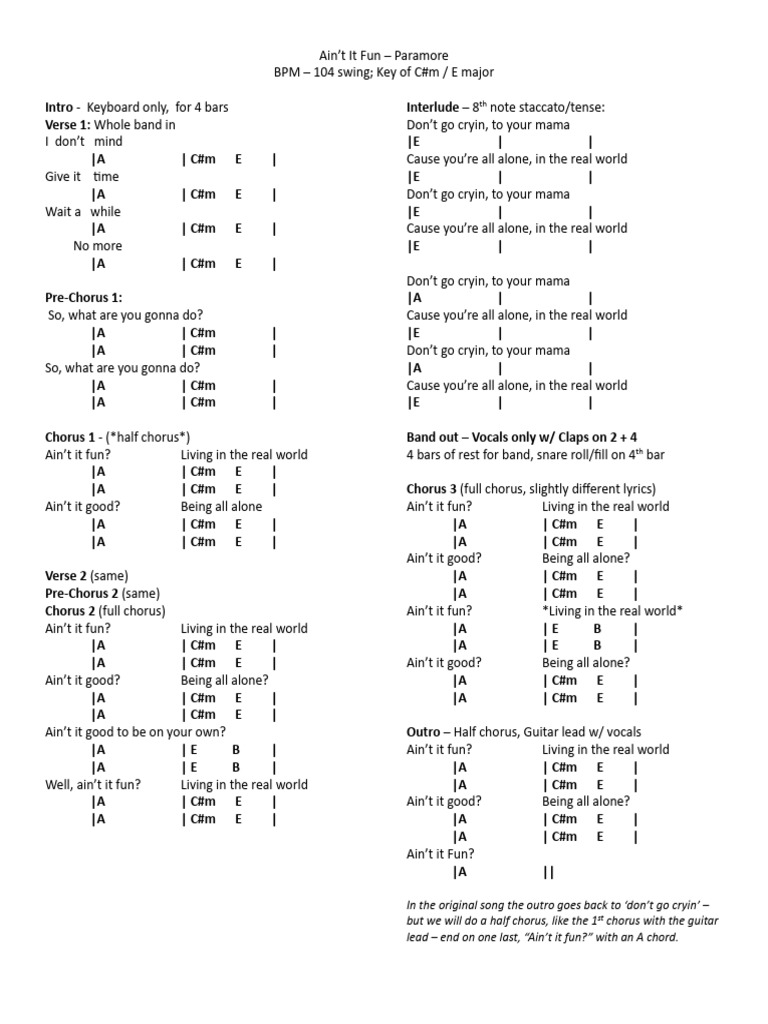 Aint It Fun Notes | PDF | Song Structure | Rock Music
