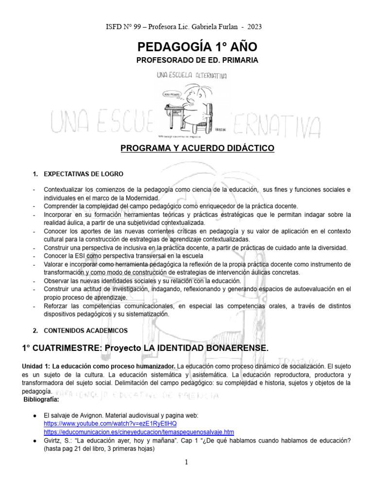 Programa de Pedagogía 1° Año 2023 | PDF | Evaluación | Maestros