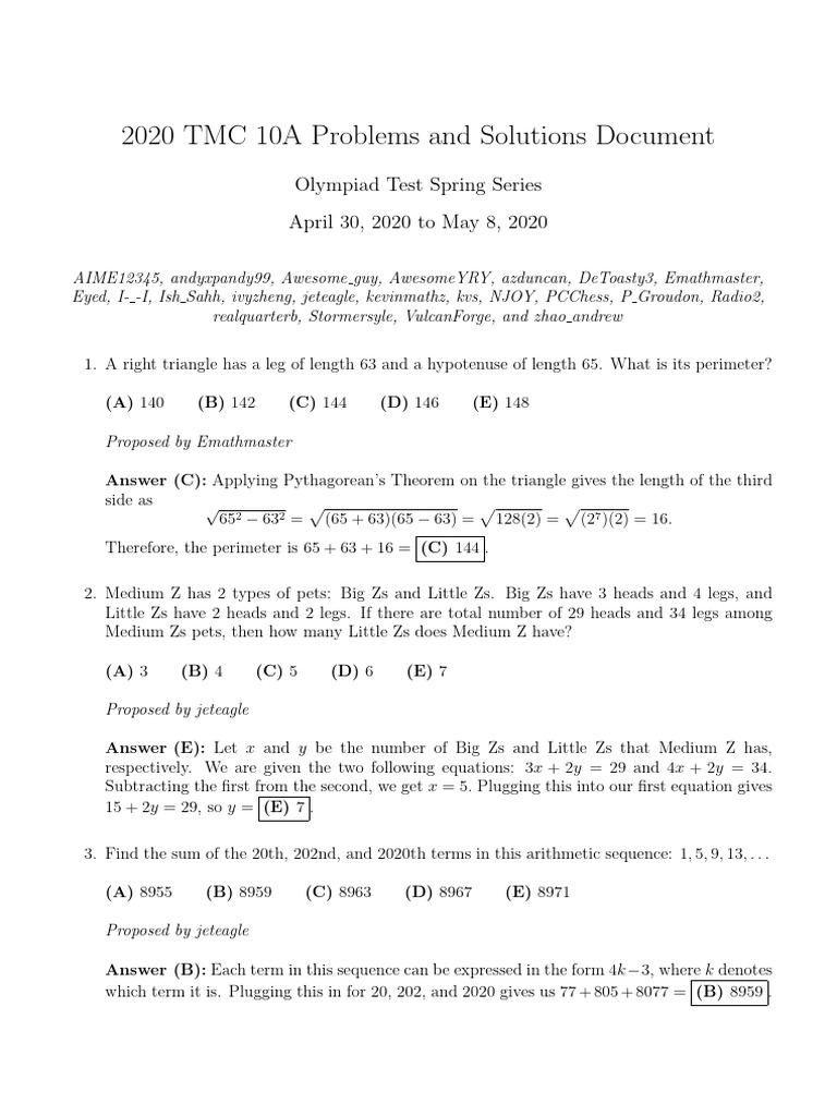 Spring 2020 TMC 10A Sol | PDF | Discrete Mathematics | Numbers