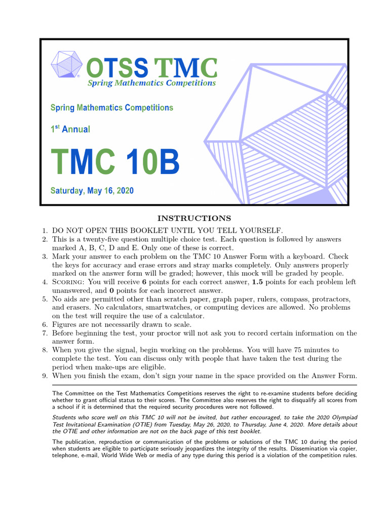 Math Competition Scoring Guidelines | PDF | Square Root | Multiple Choice