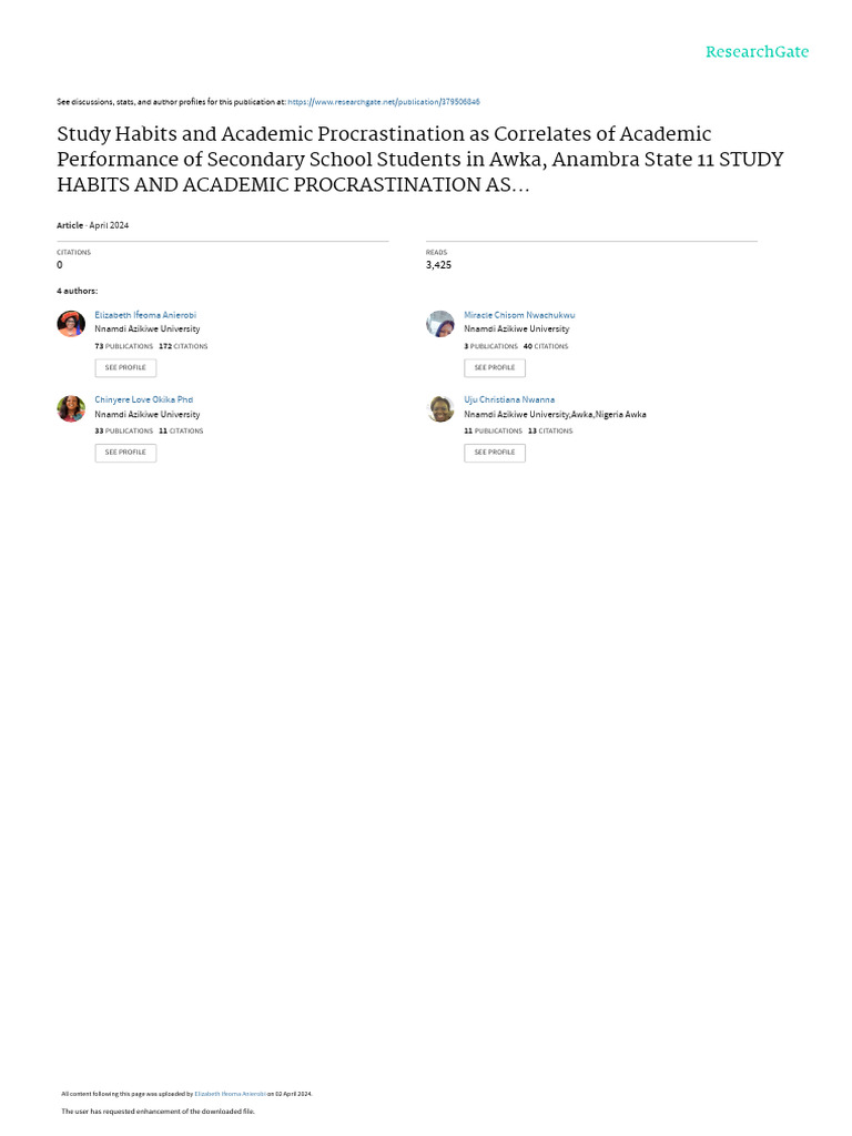 Study Habits & Procrastination Impact on Students | PDF | Coefficient ...