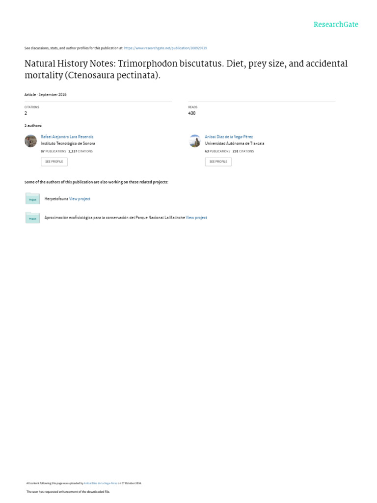 MH33 2016 TrimorphodonbiscutatusPREDATION | PDF | Zoology