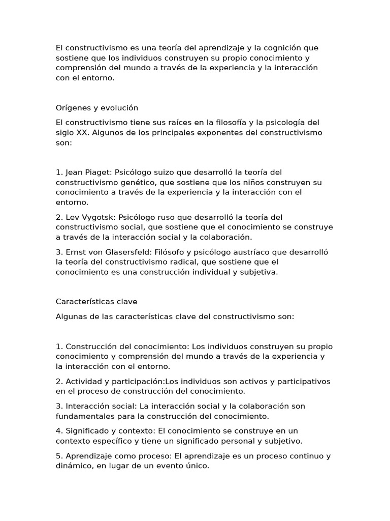 Teoría del Constructivismo en Educación | PDF | Constructivismo ...