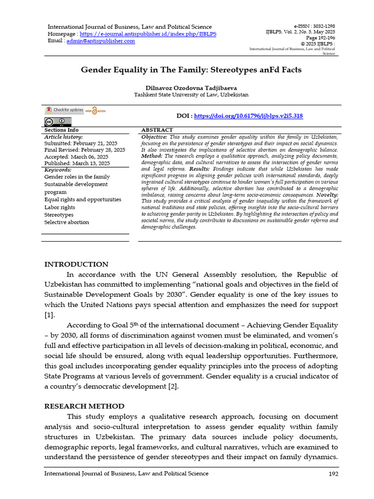 Gender Equality in Uzbek Families: Stereotypes | PDF | Gender Studies ...