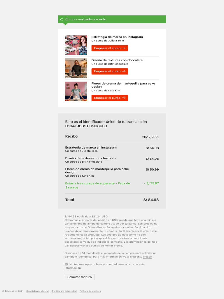 Recibo de compra en Domestika | PDF