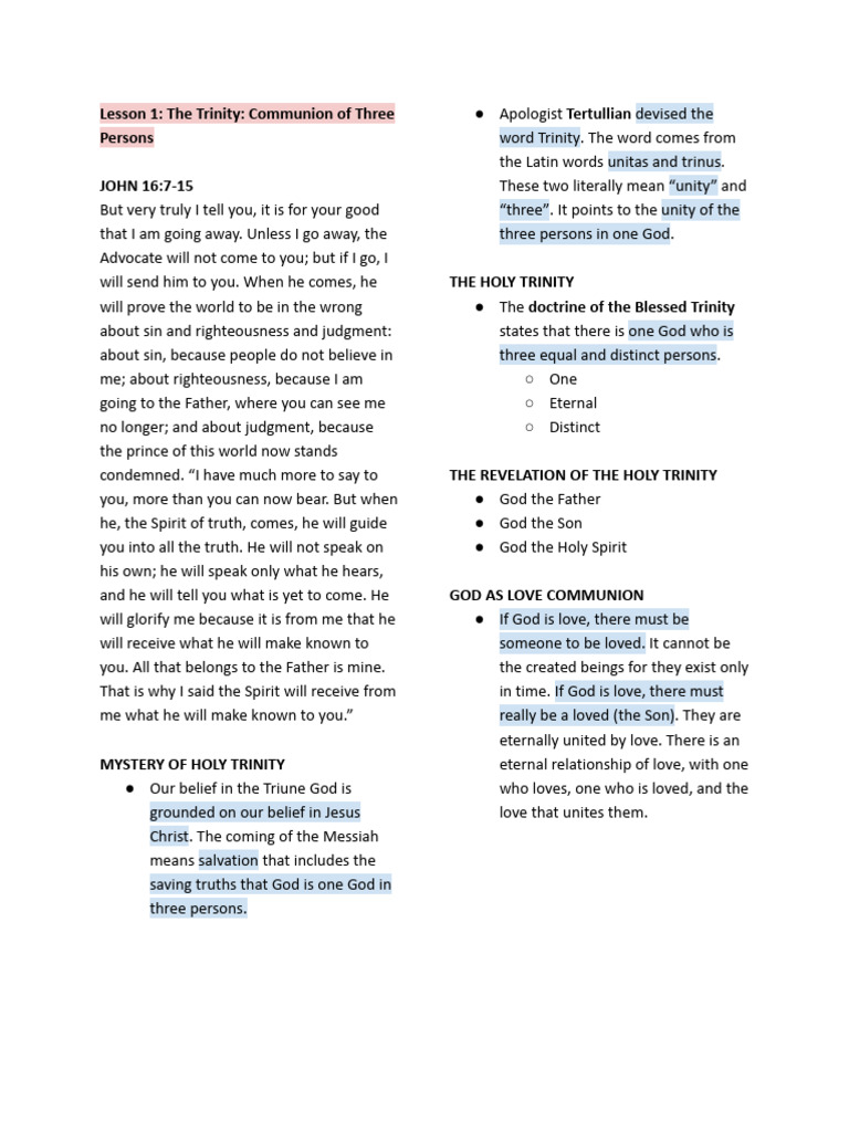 1st Summative Exam Theology | PDF | Trinity | God The Father
