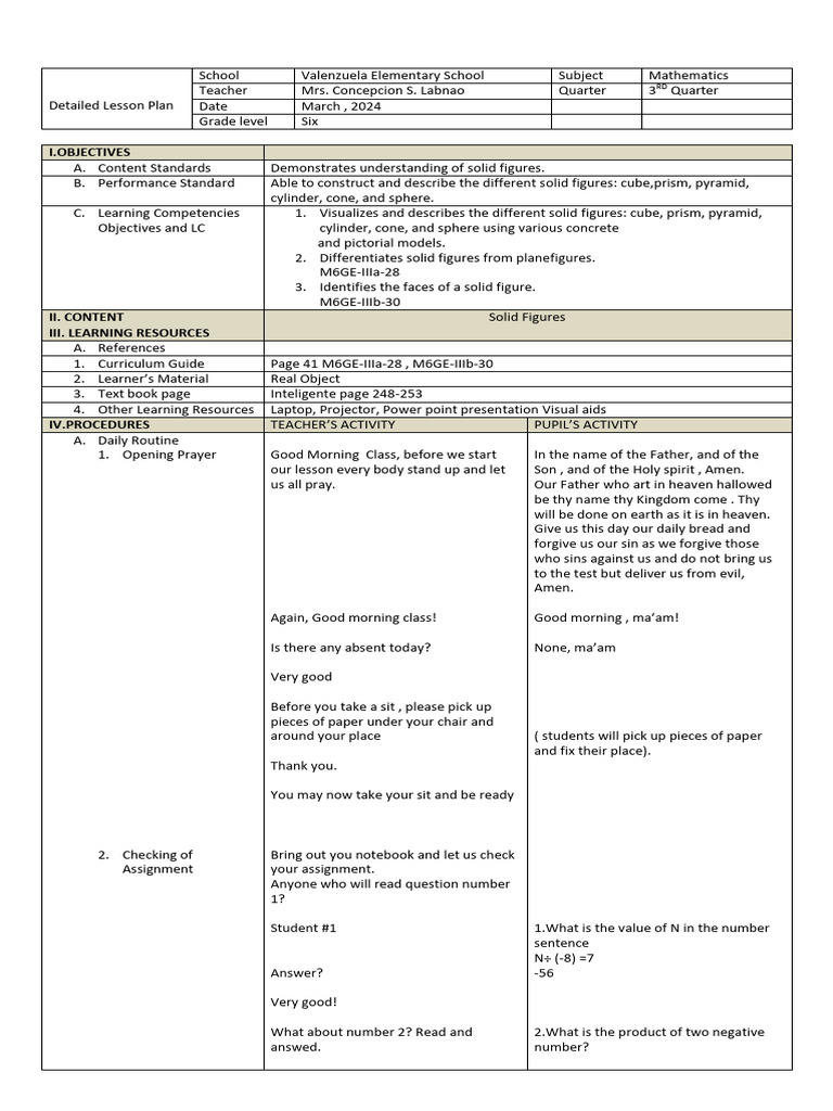 Detailed Lesson Plan in Mathematics 8 | PDF | Shape | Length