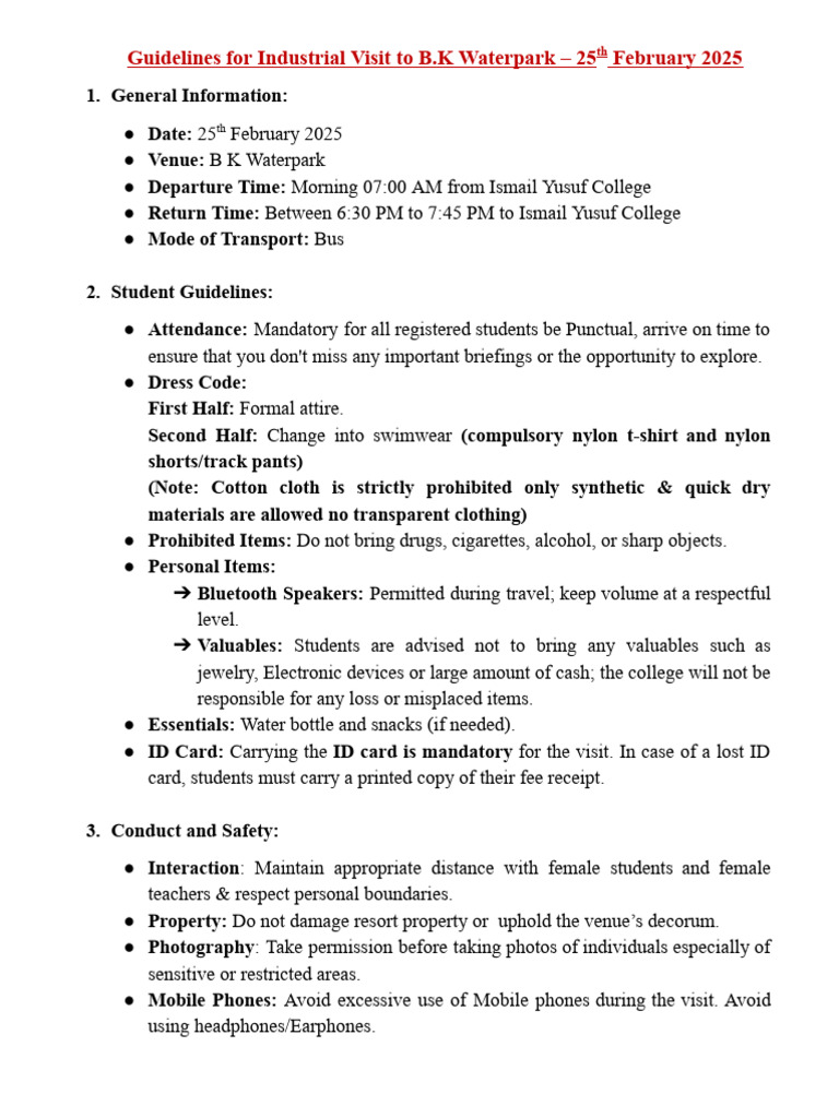 Industrial Visit Guidelines | PDF