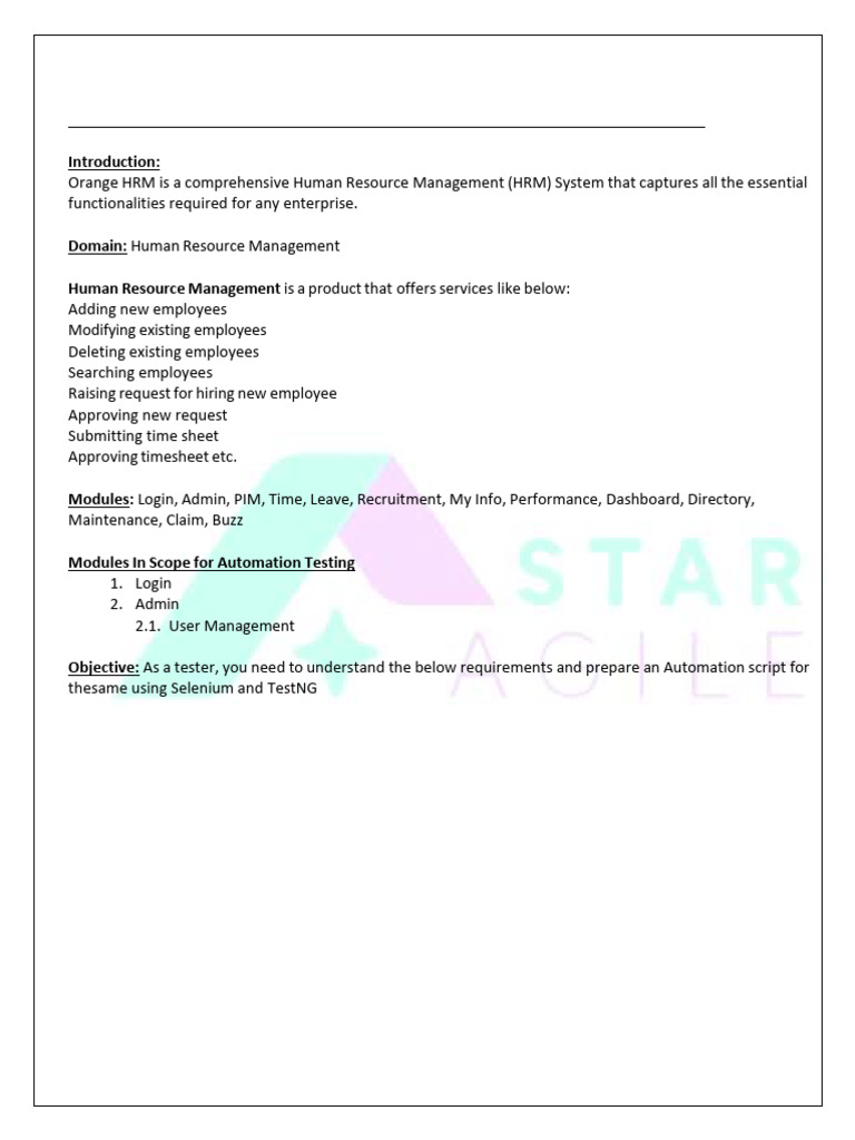 Orange HRM Automation Testing Guide | PDF | Human Resource Management ...