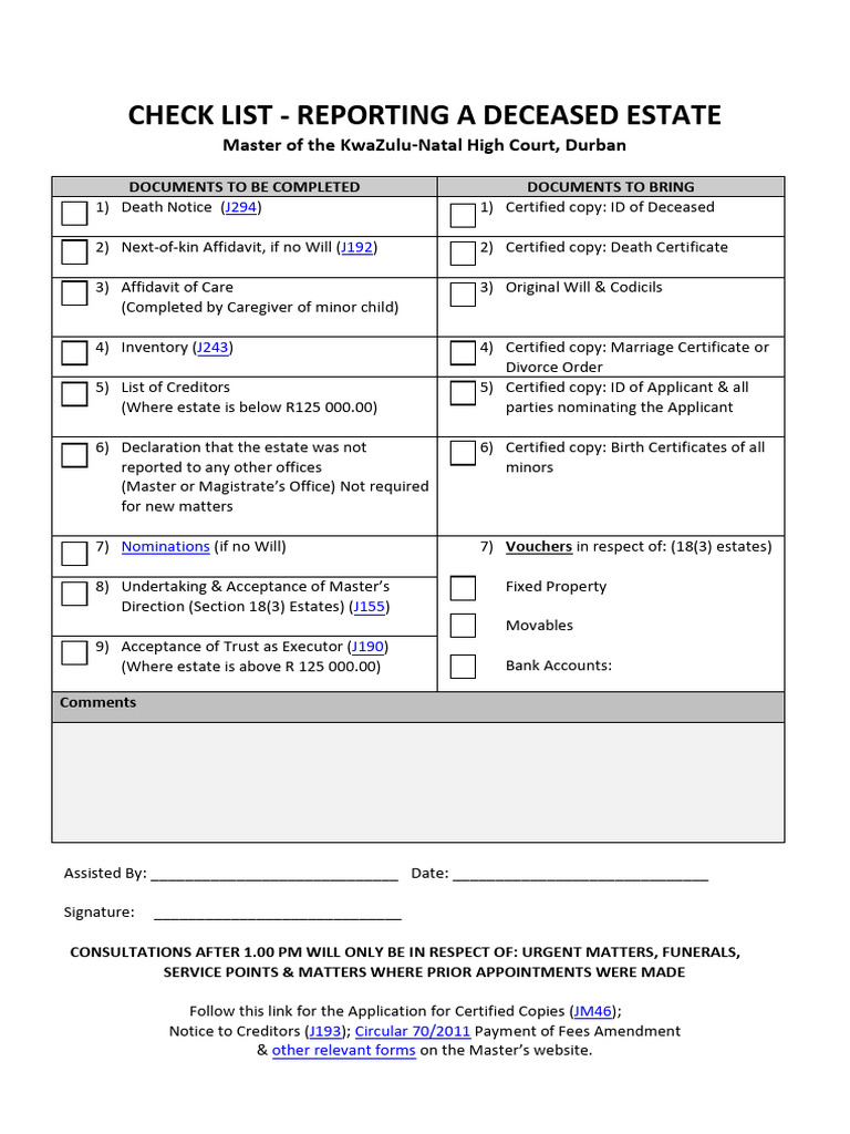 Deceased Estate Reporting Checklist | PDF
