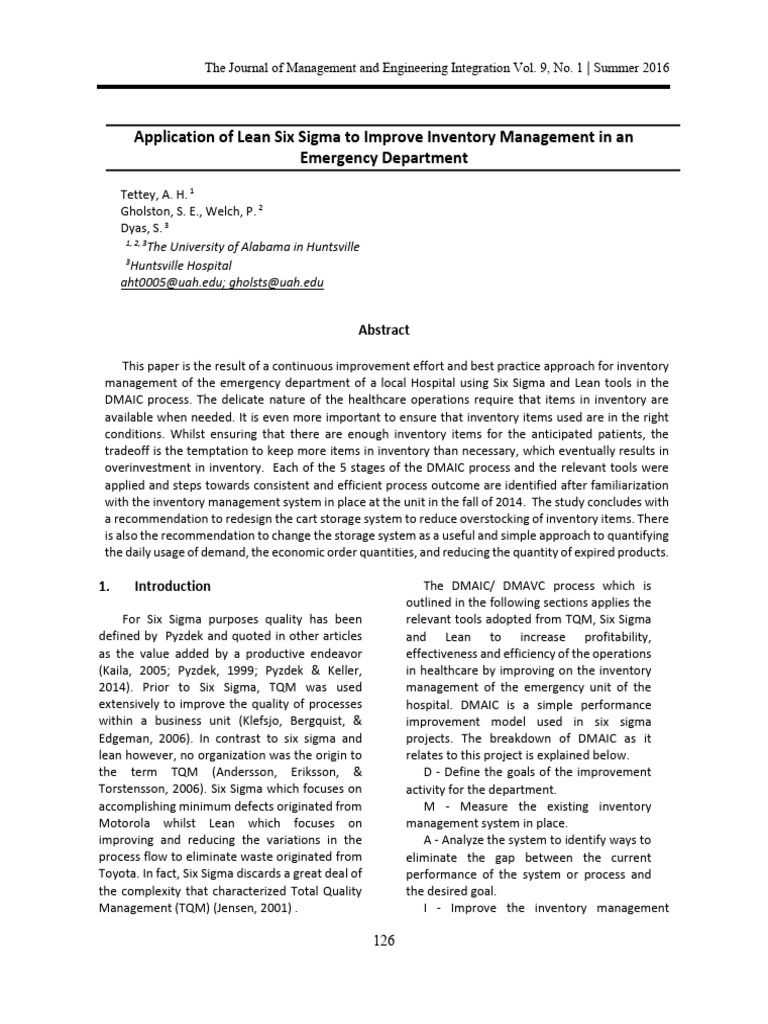 Lean Six Sigma in ED Inventory Management | PDF | Six Sigma | Inventory