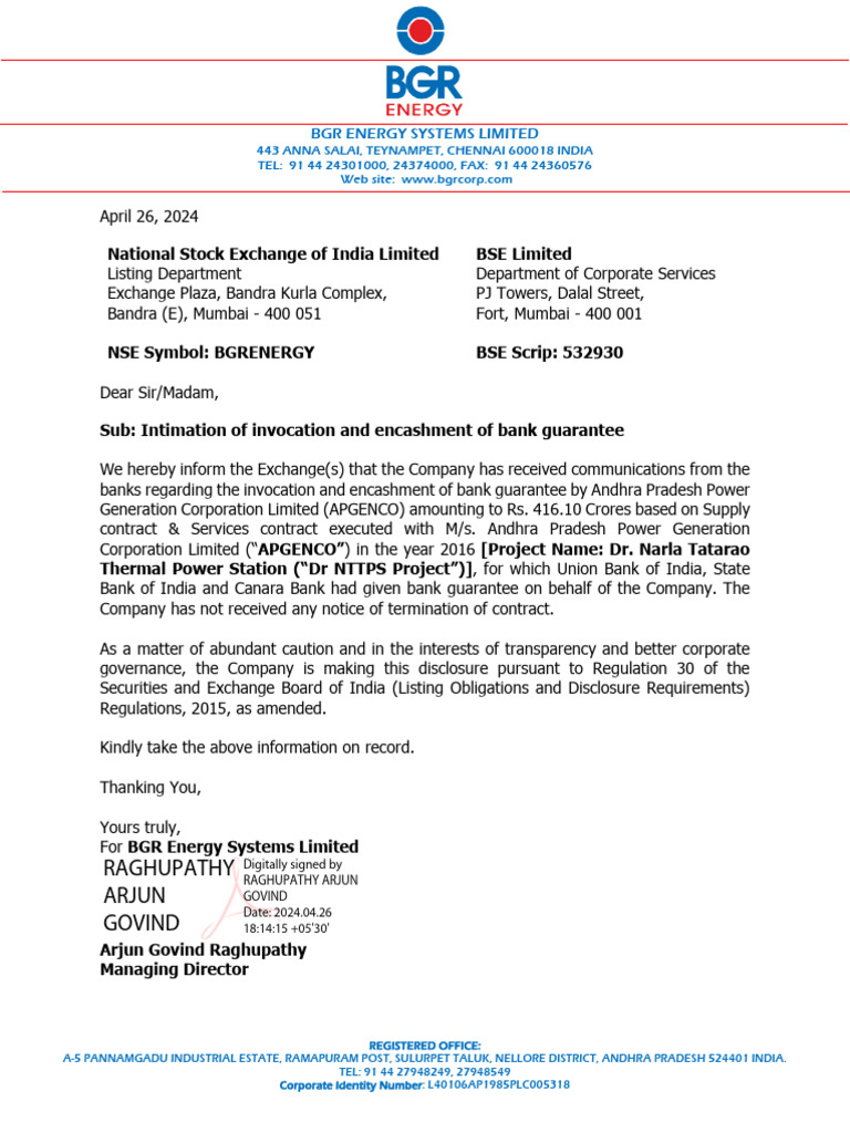 Bank Guarantee Invocation Notice | PDF | Stock Market | Financial Markets