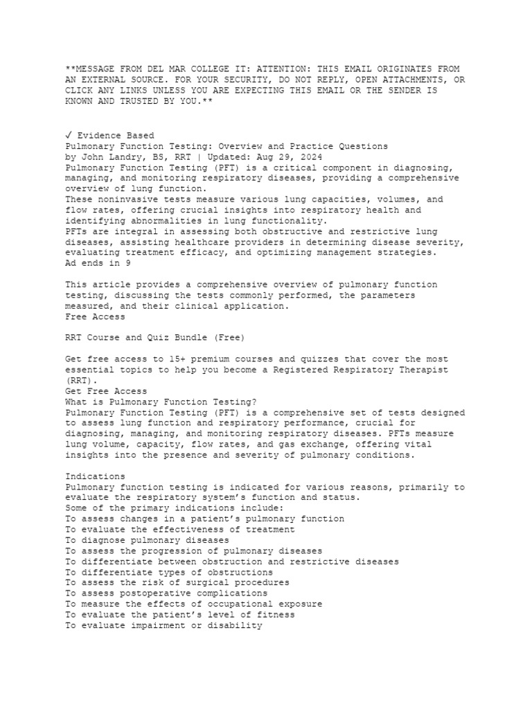 Overview of Pulmonary Function Testing | PDF | Exhalation | Lung