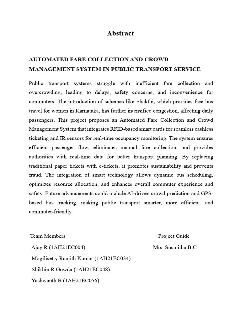 Automated Fare & Crowd Management System | PDF