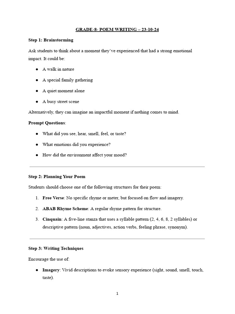 Grade 8 Poetry Writing Guide | PDF | Poetry | Rhyme