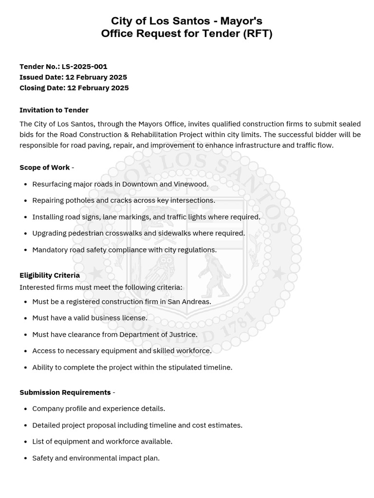 RFT LS 2025 001 | PDF | Road | Traffic