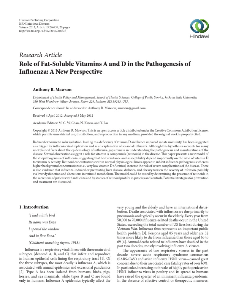 Role of Fat-Soluble Vitamins A and D in The Pathogenesis of Influenza ...