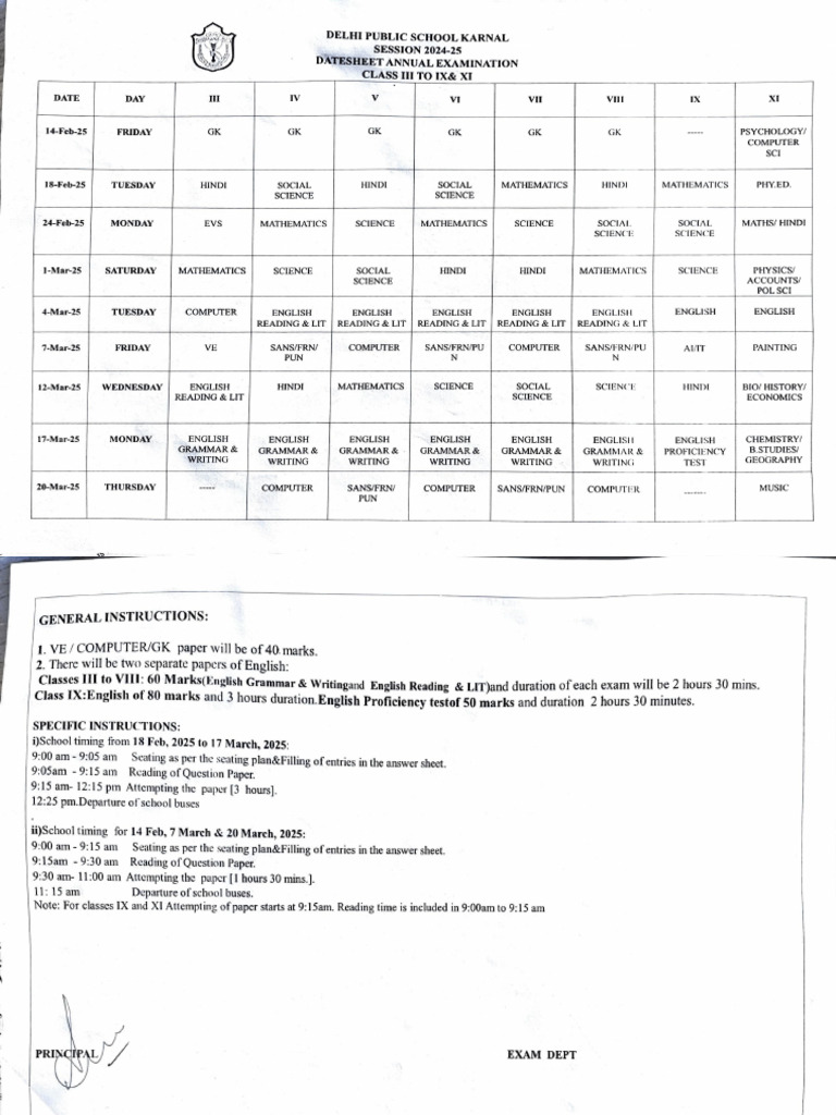 Annual Exam Datesheet 2024-25 | PDF | Science