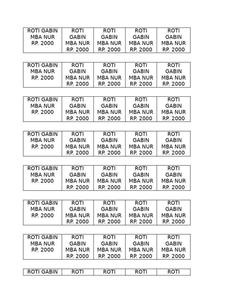 Label Roti Gabin | PDF