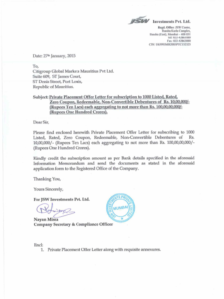 JSW Investments: INR 100 Crores Debentures | PDF | Securities (Finance) |  Consolidation (Business)