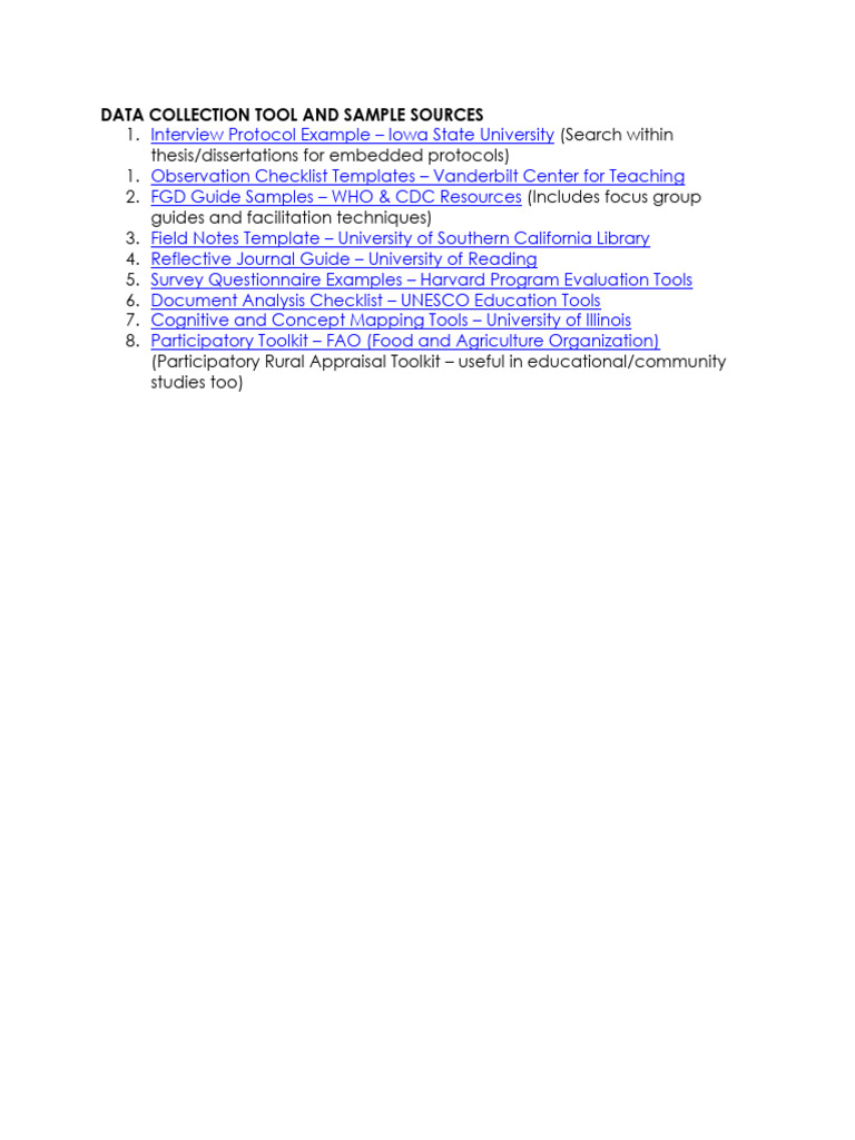 Data Collection Tools Overview | PDF