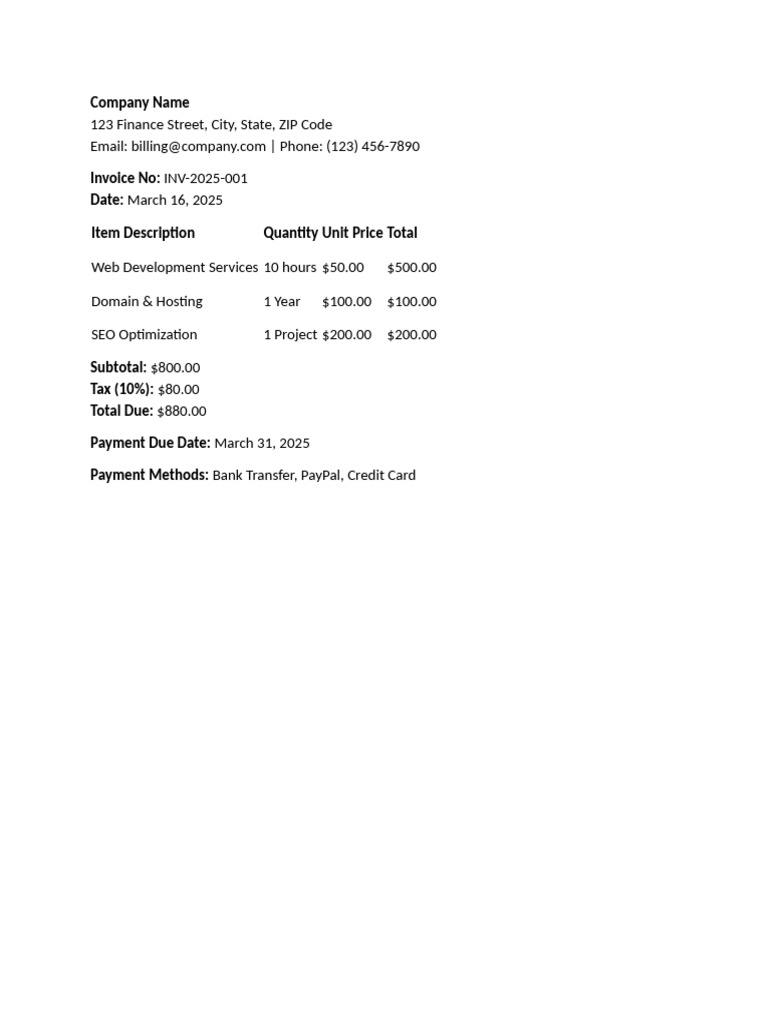 Invoice for Web Development Services | PDF