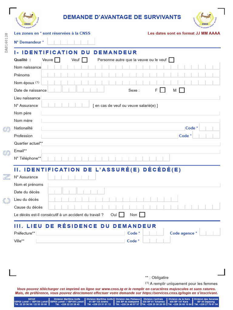 Demande de pension de survivant CNSS | PDF