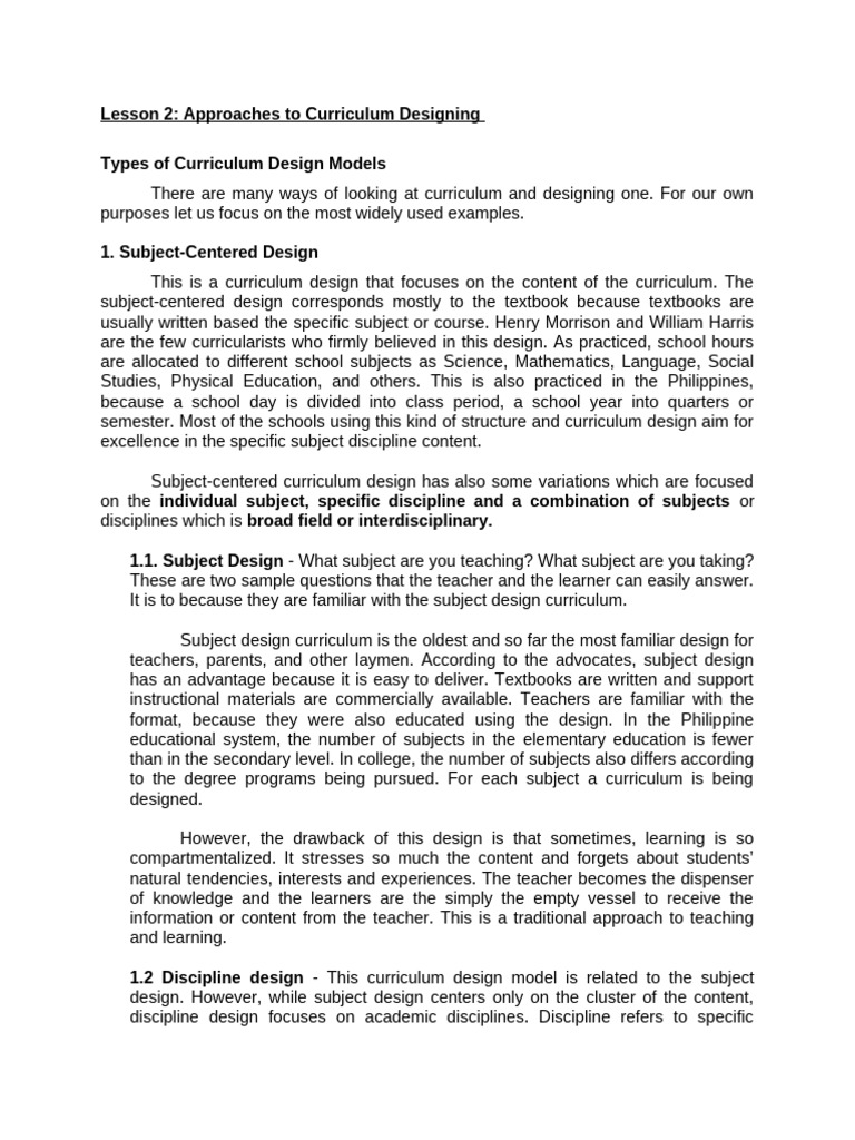 Approaches To Curriculum Designing | PDF | Curriculum | Learning