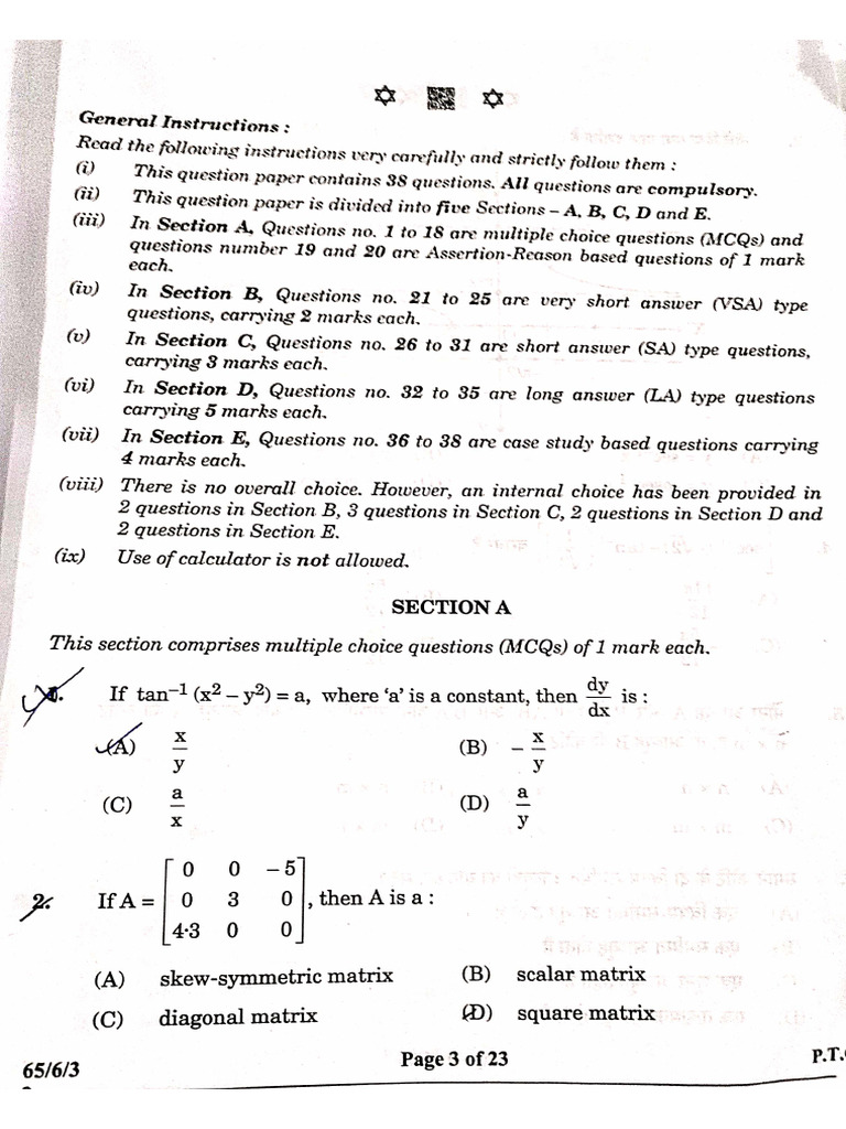 Class 12 Math Set 3 2025 | PDF