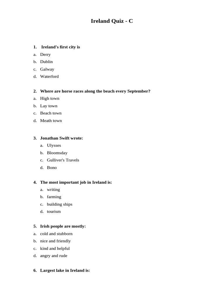 Ireland Quiz: Test Your Knowledge | PDF | Ireland | Dublin