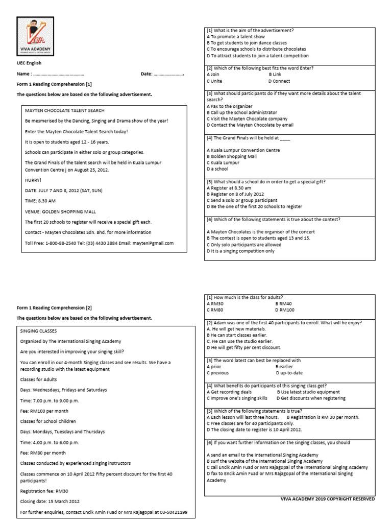 PT3 Reading Comprehension | PDF