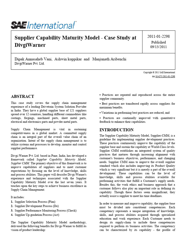 Supplier Capability Maturity Model Insights | PDF | Supply Chain ...