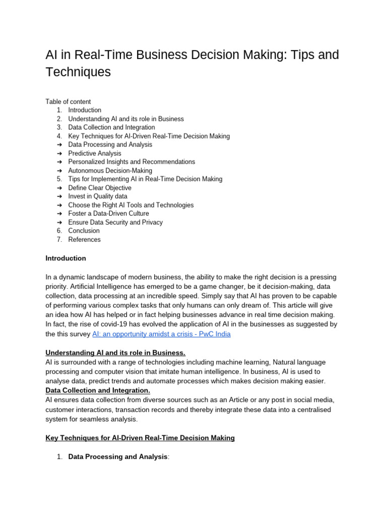 AI in Real-Time Business Decision Making - Tips and Techniques | PDF ...