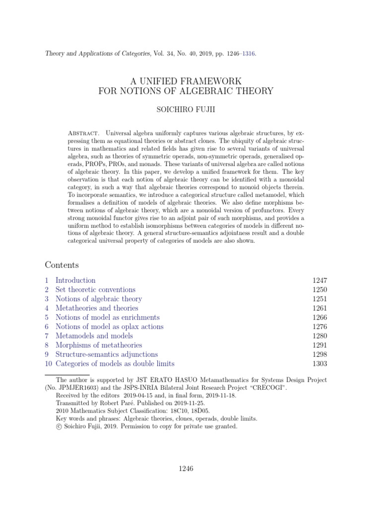 Fujii - A UNIFIED FRAMEWORK FOR NOTIONS OF ALGEBRAIC THEOR | PDF ...