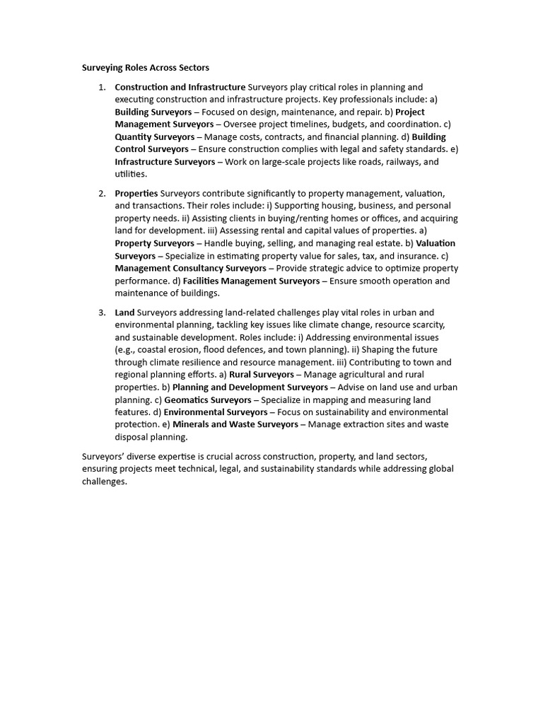 Surveyor Roles in Construction, Property, Land | PDF | Surveying | Real ...