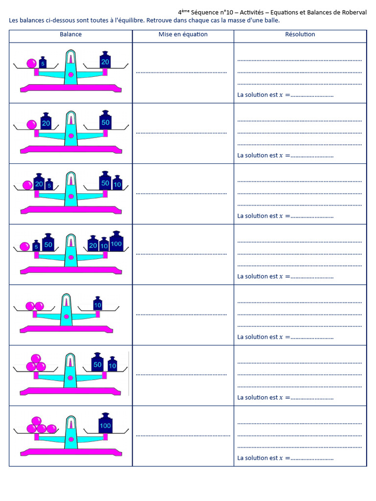 4ème Séquence N°10 Activités Equations Et Balances de Roberval | PDF