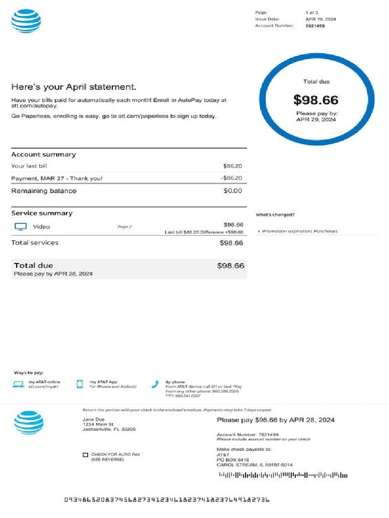 At&t Utility Bill | PDF