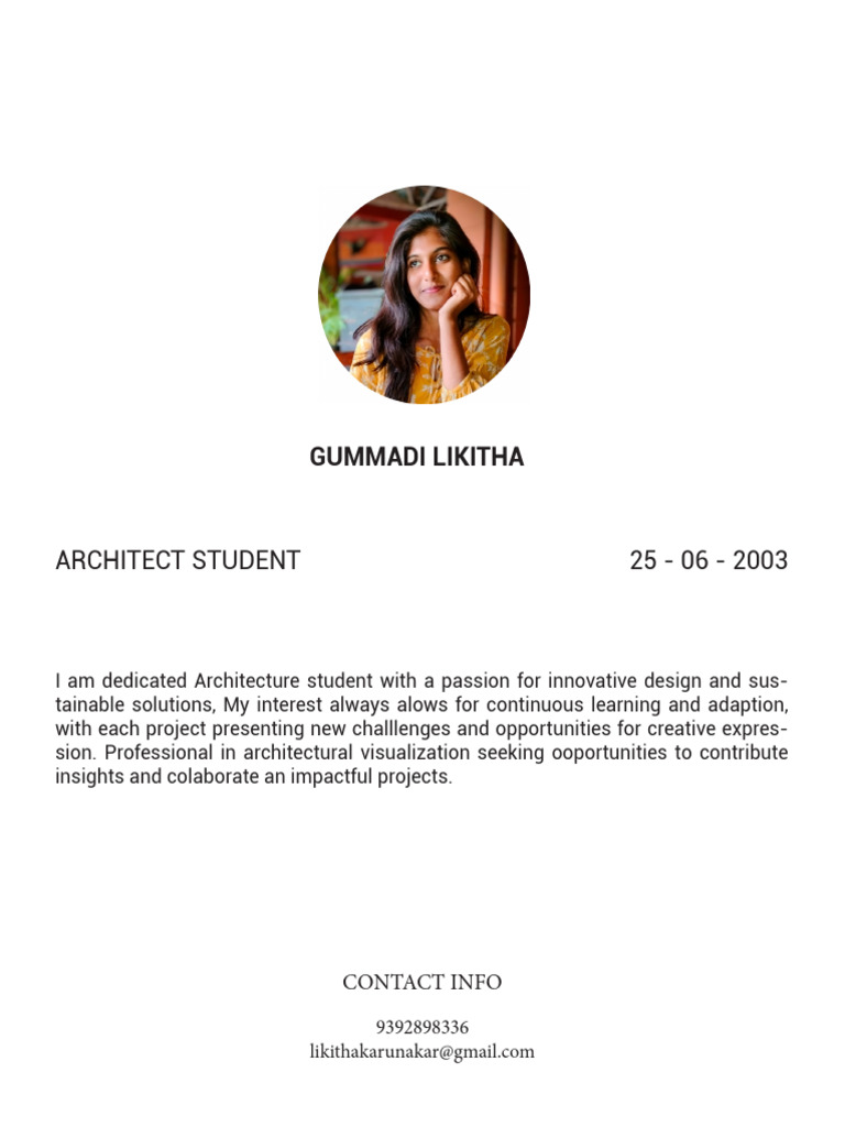 Architecture Student Profile & Skills | PDF