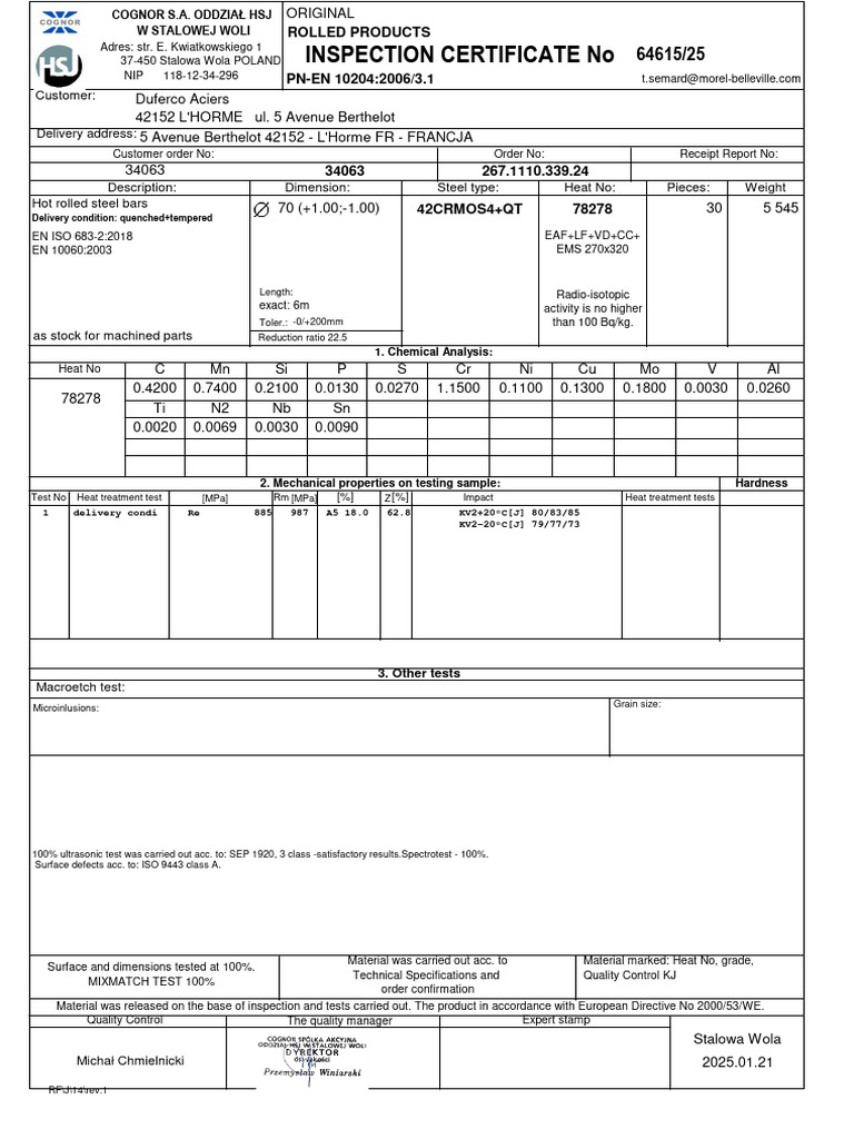 Quality Inspection Report for Steel Bars | PDF | Physical Sciences ...