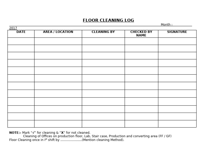 Floor Cleaning Log | PDF