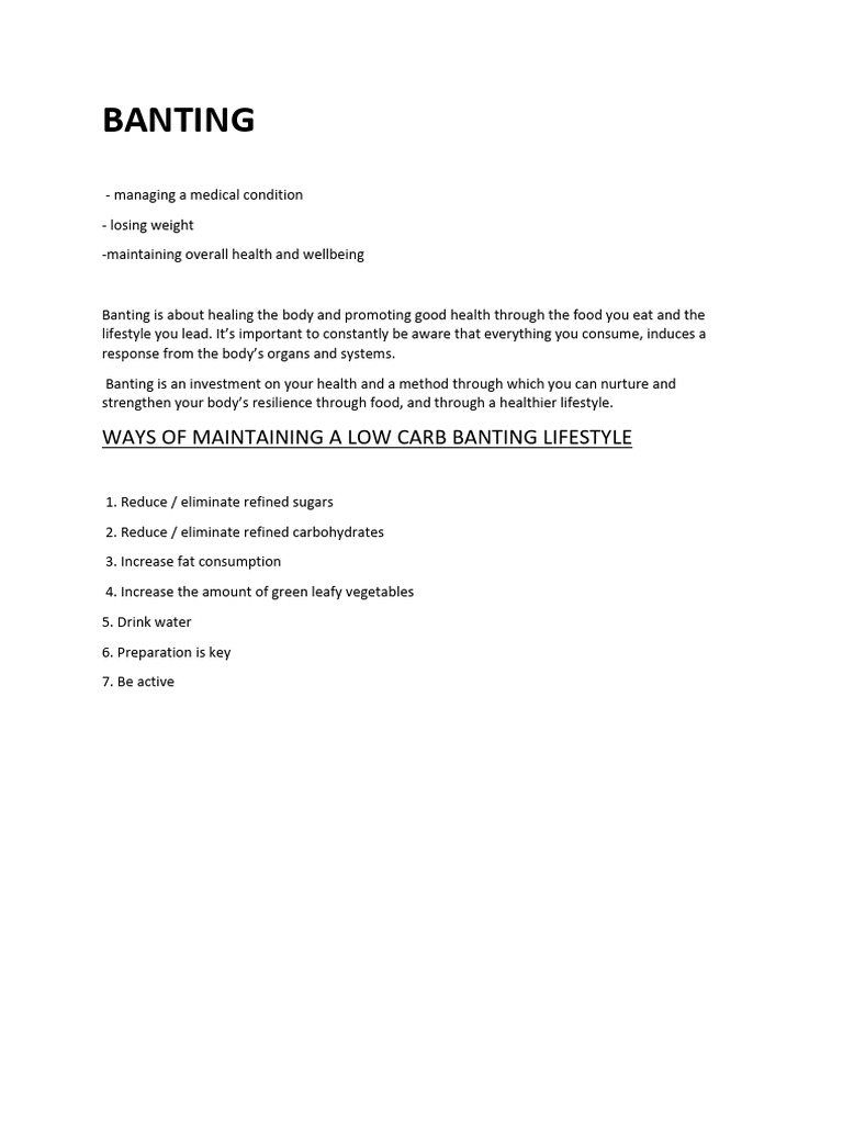 Low Carb Banting Diet Guide | PDF | Low Carbohydrate Diet | Dieting