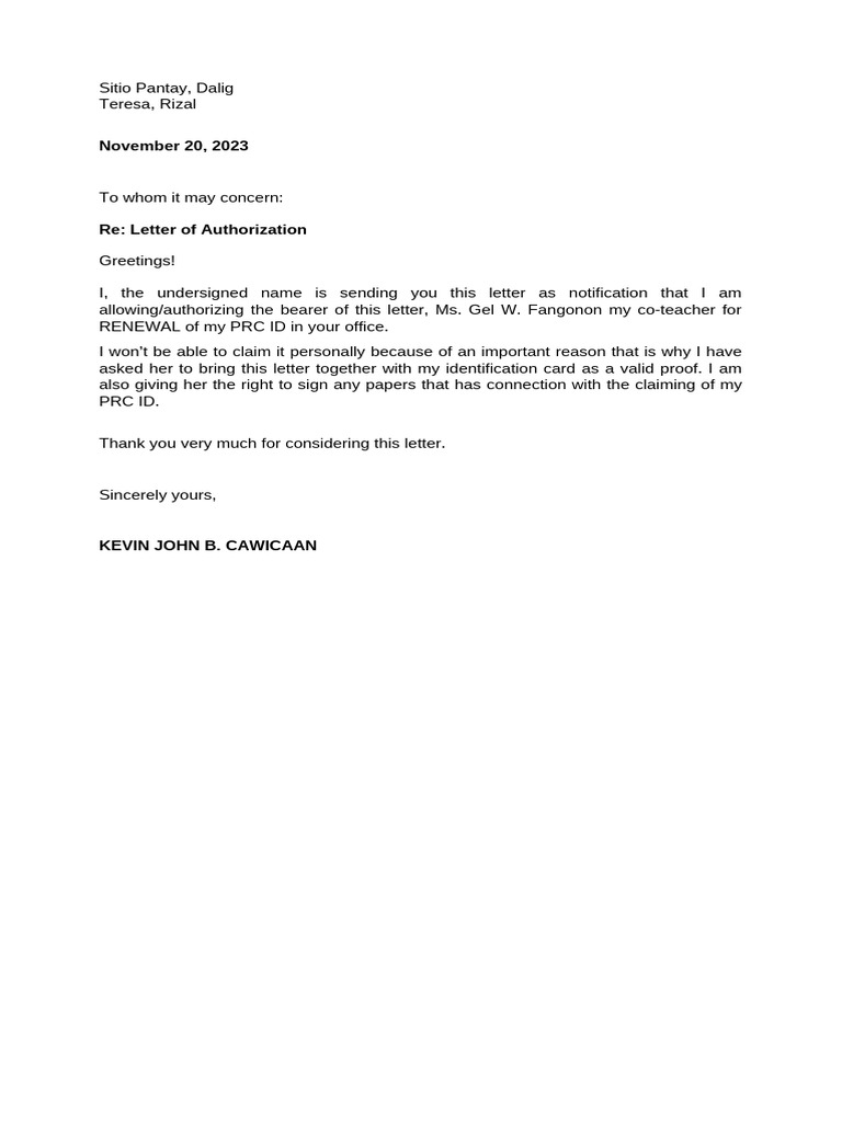 Authorization Letter For Renewal Pdf 