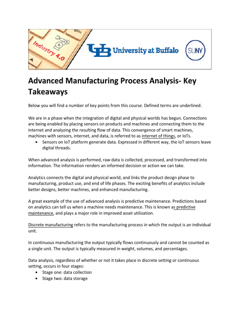 Advanced Manufacturing Process Analysis (Course 4)-Key Takeaways | PDF ...