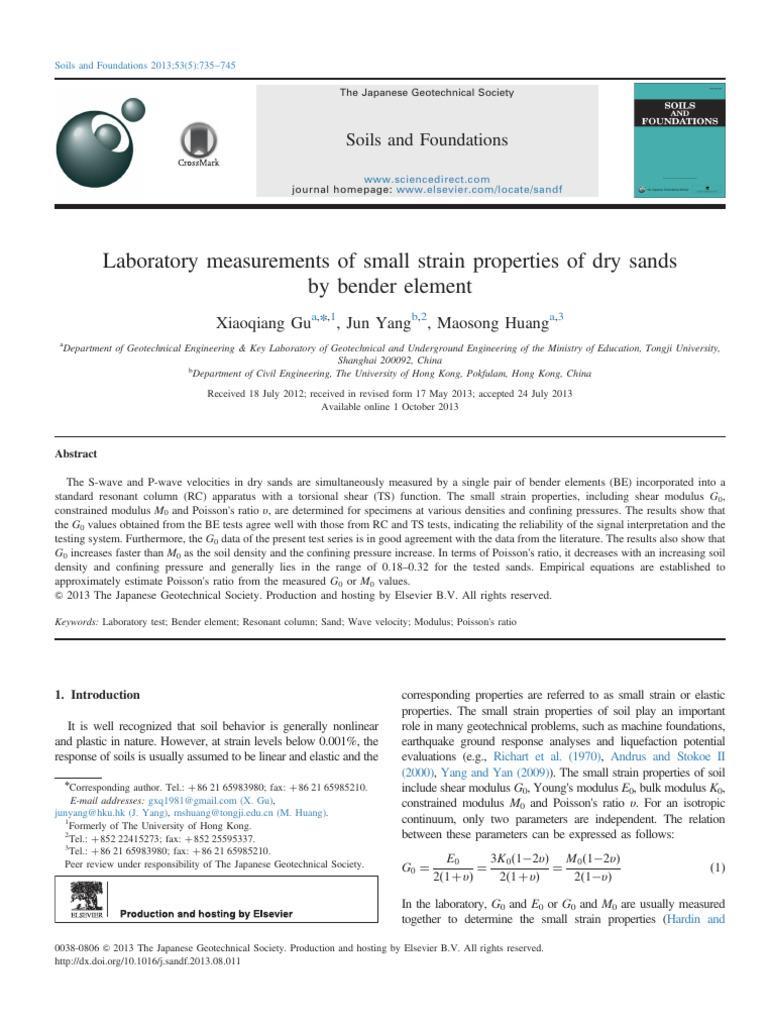 Laboratory Measurements of Small Strain Shear Moudlus of Dry Sand 2013 ...