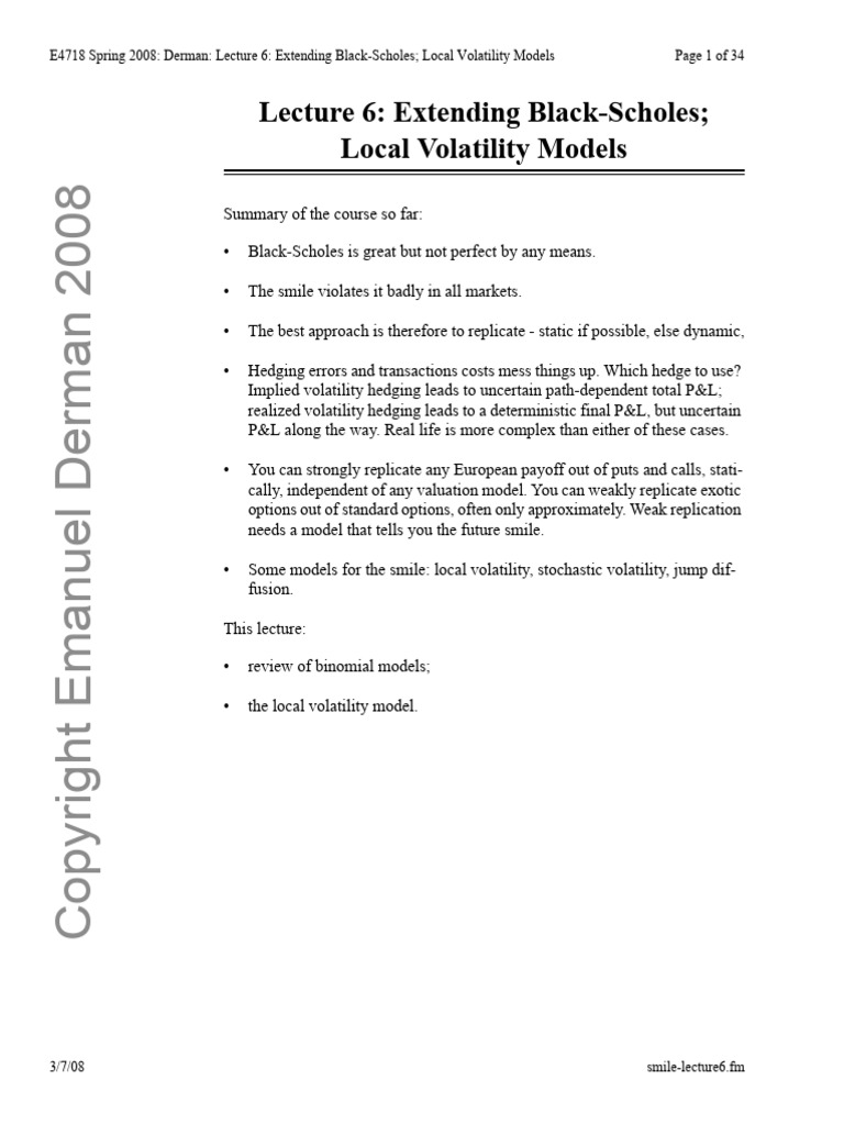 Smile-Lecture6 - Local Volatility | PDF | Black–Scholes Model ...