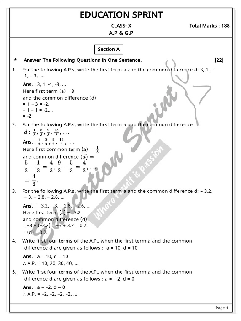 A.P & G.P Questions - Solution | PDF | Subtraction | Arithmetic