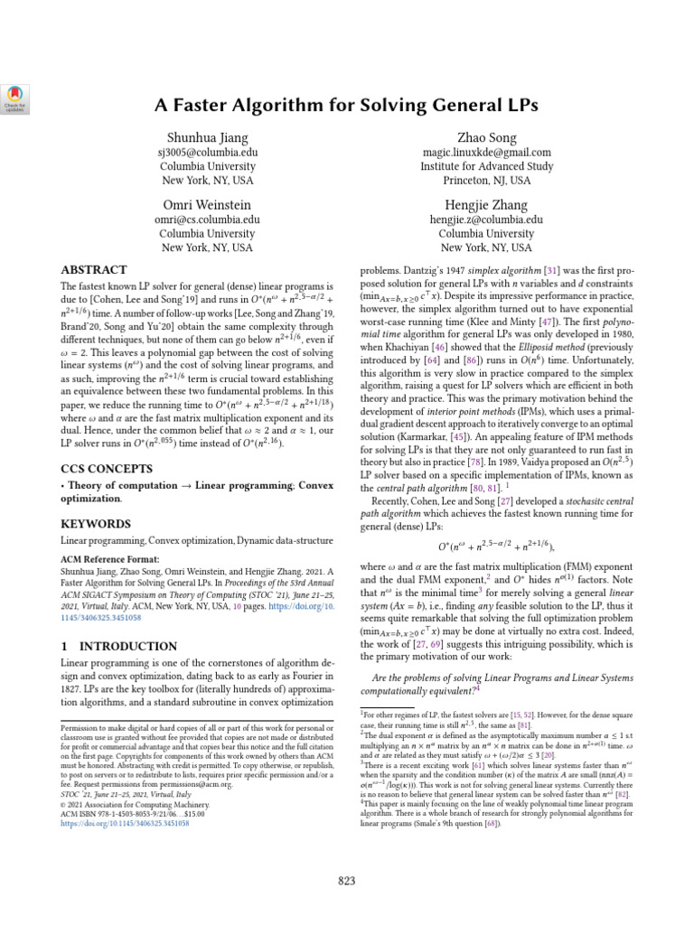 A Faster Algorithm For Solving General LPs | PDF | Linear Programming ...