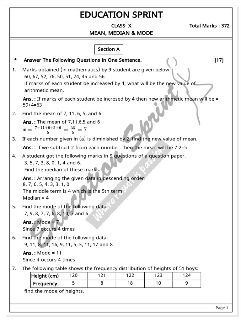 MEAN, MEDIAN & MODE Questions - Solution | PDF | Mode (Statistics) | Mean