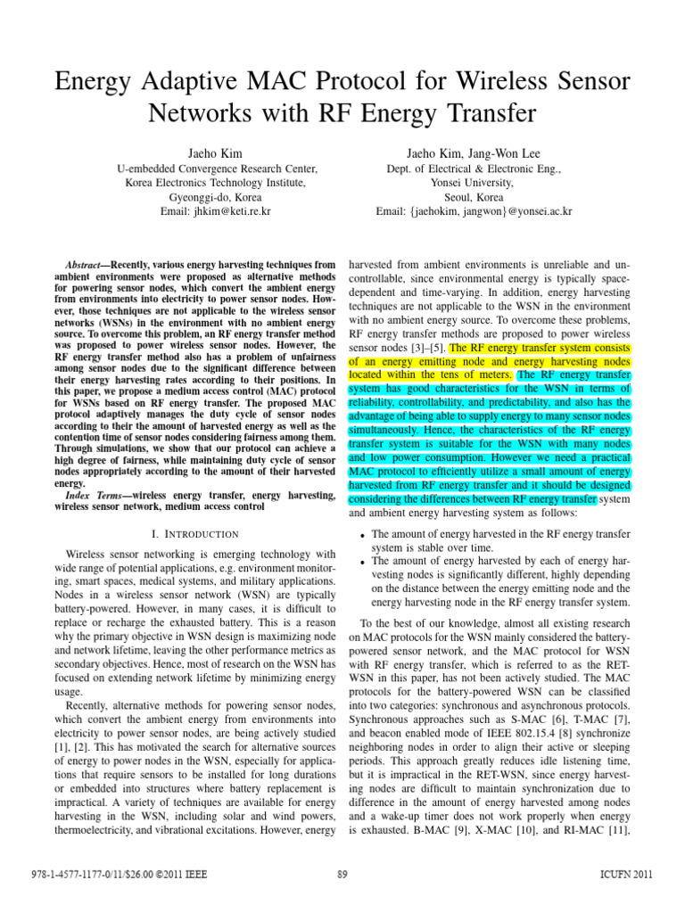 (2011 - C) Energy Adaptive MAC Protocol For WSN With RF Energy Transfer ...