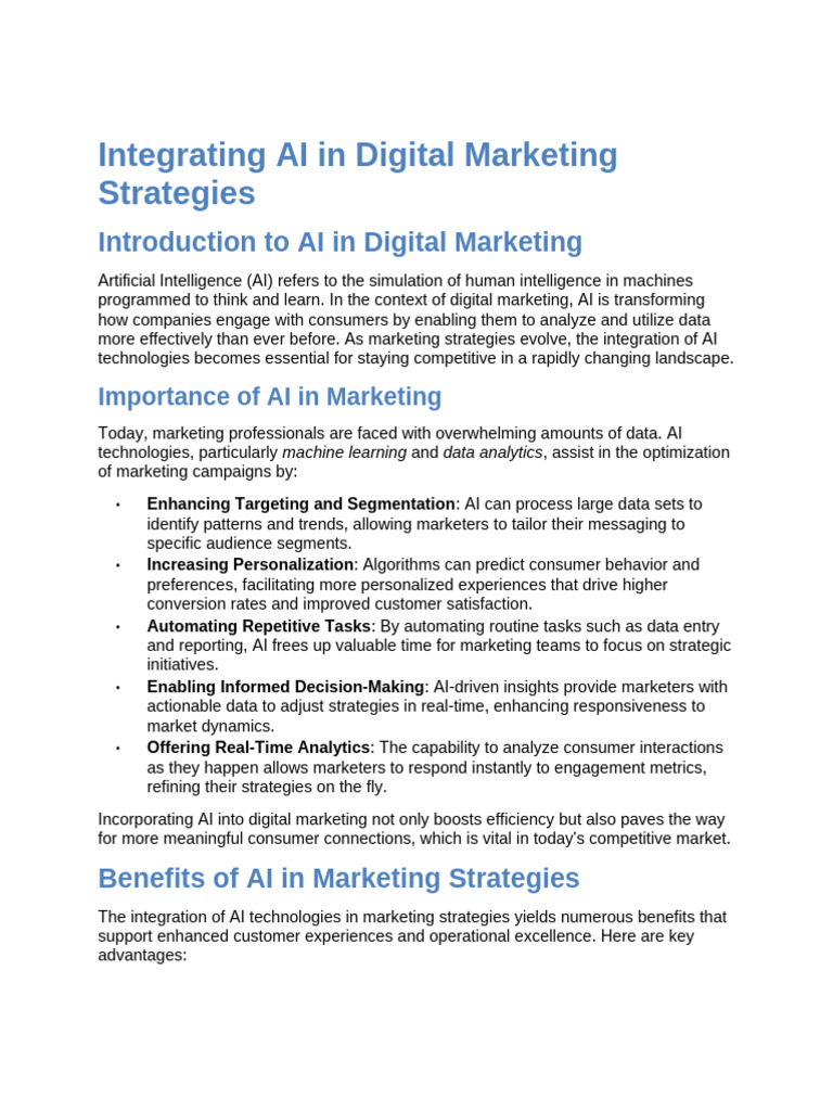 Integrating AI in Digital Marketing Strategies | PDF | Artificial ...